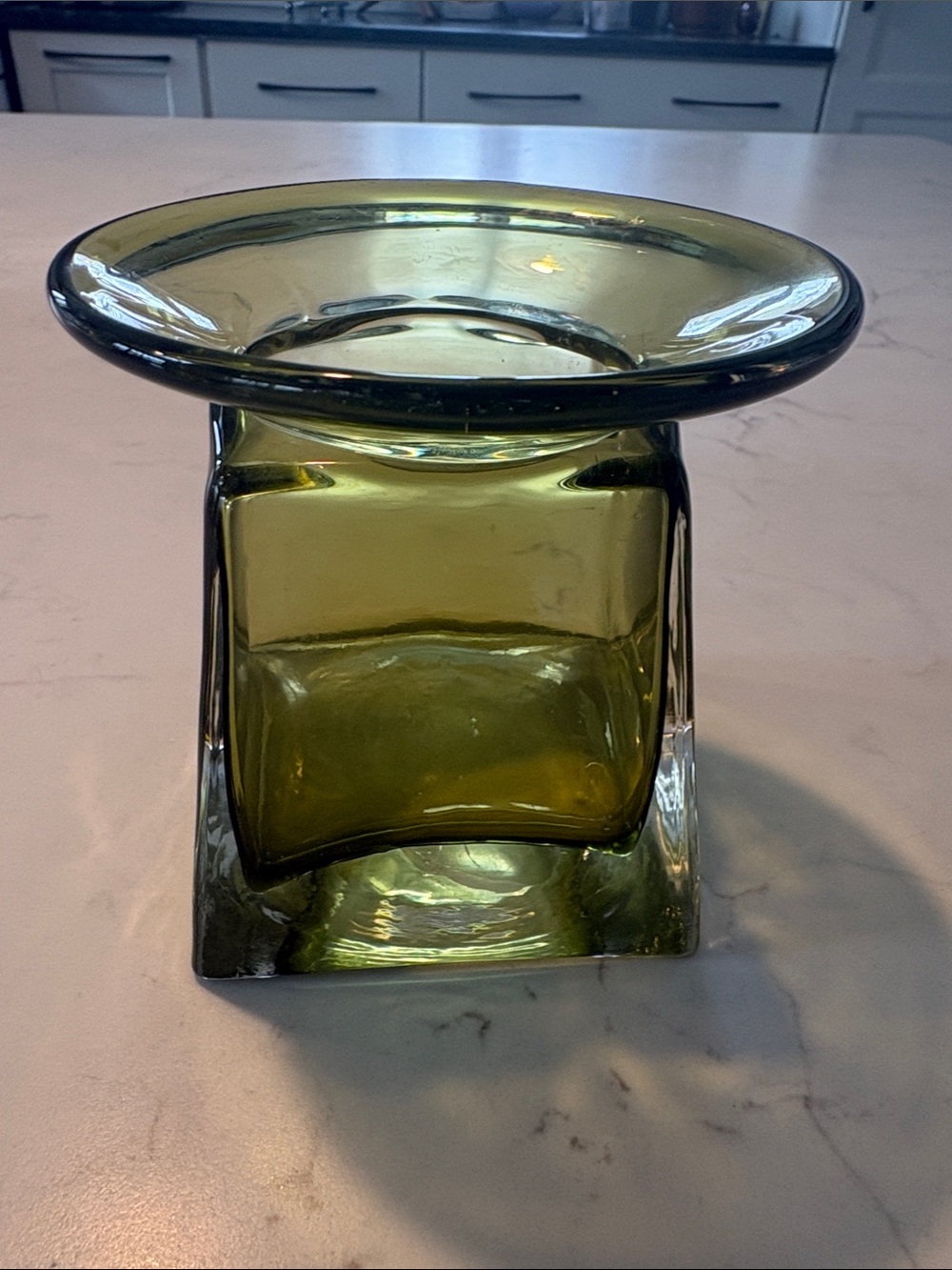 Mid-Century Modern avocado green art glass